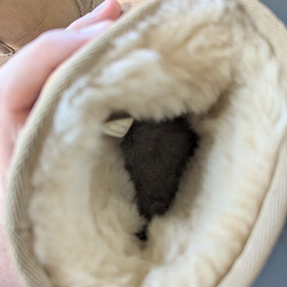 Ugg Tan Leather Sherpa Lined Short Booties Women's 6 - Picture 11 of 12